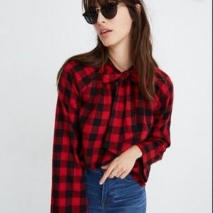 Madewell | Tie Neck Popover Buffalo Check Blouse